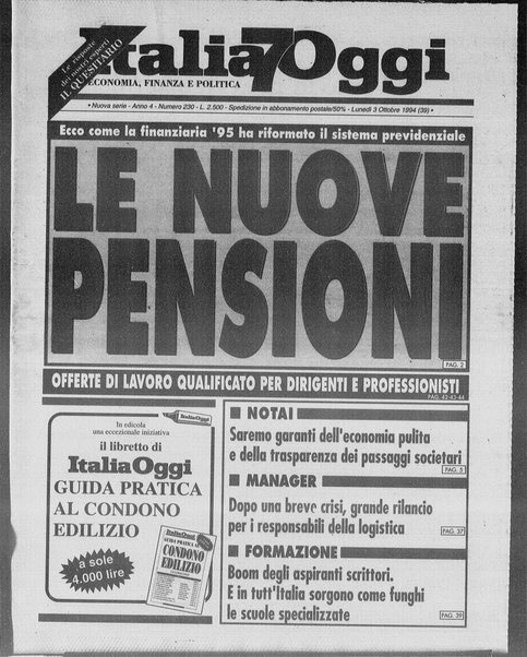 Italia oggi : quotidiano di economia finanza e politica